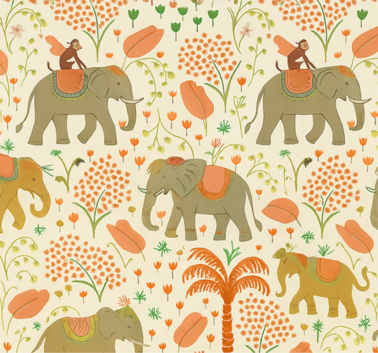 Papier peint chambre adulte safari d'éléphants indiens - TenStickers