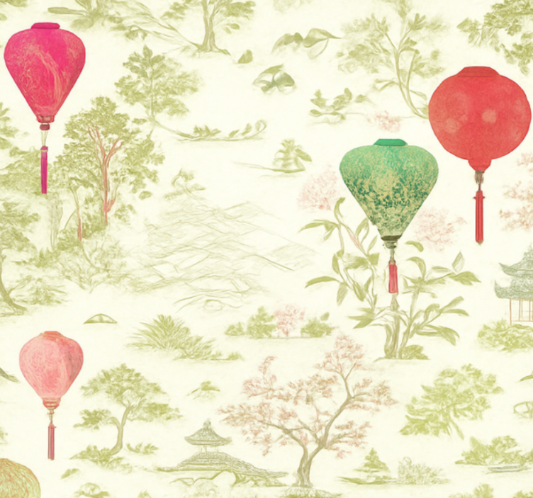 Papier peint chambre adulte paysage chinois oriental - TenStickers