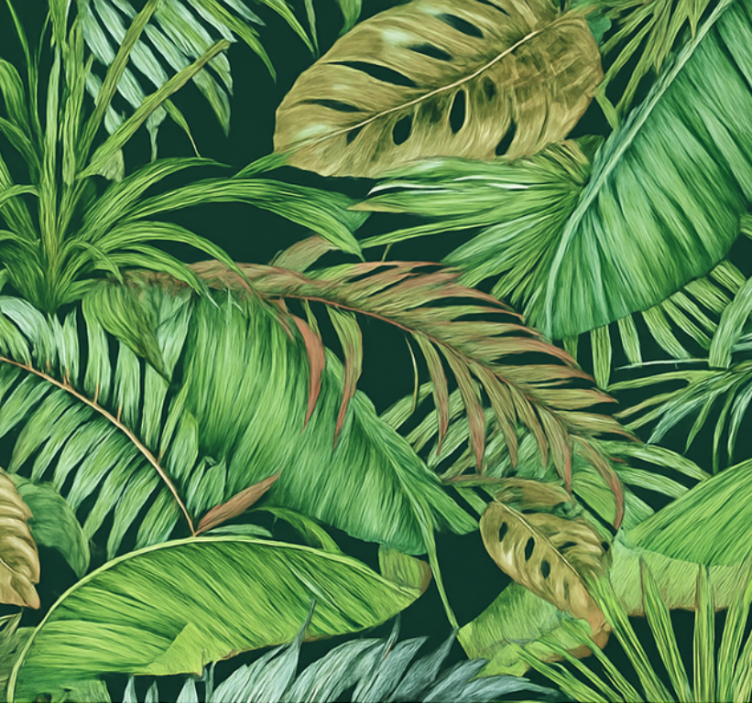 Papier peint salon feuilles tropicales jungle - TenStickers