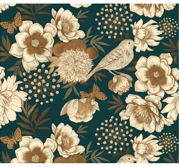 Papier peint oiseaux botanique vintage chinoiserie - TenStickers