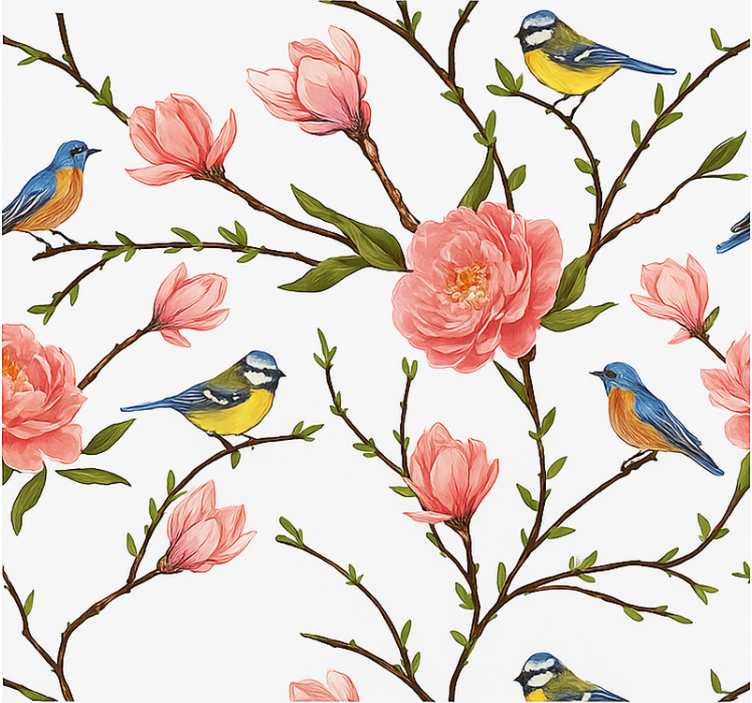 Papier peint oiseaux chanson de printemps et pivoine - TenStickers