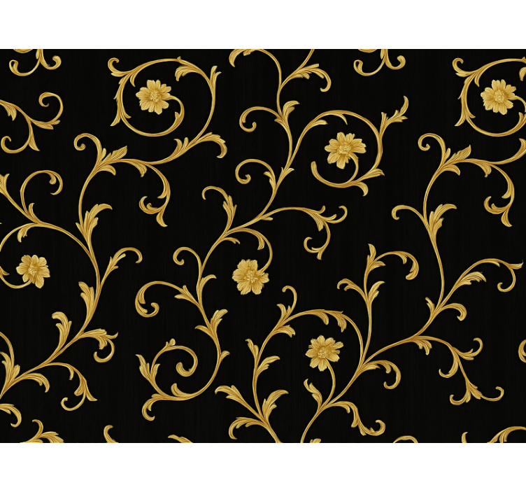 Papier peint baroque enroulé or sur fond noir - TenStickers