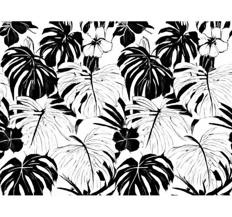 Papier peint salon feuilles de palmier noir et blanc - TenStickers