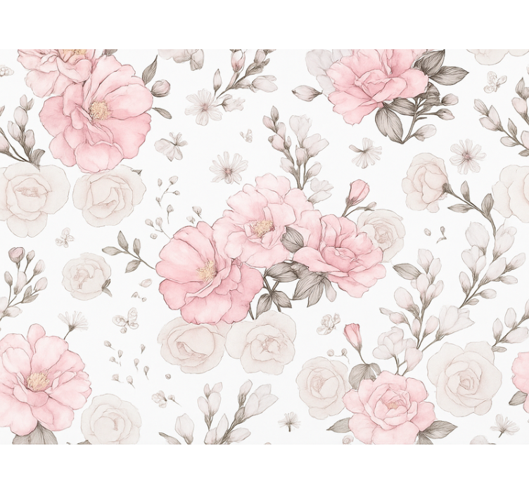 Papier peint chambre adulte design floral rose gris - TenStickers
