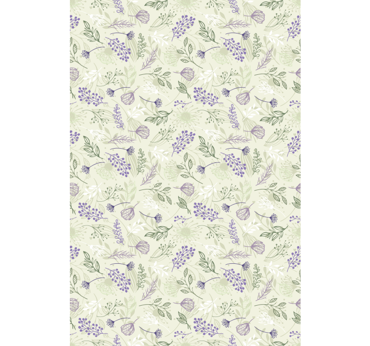 Papier peint floral fleurs violettes sur fond vert - TenStickers