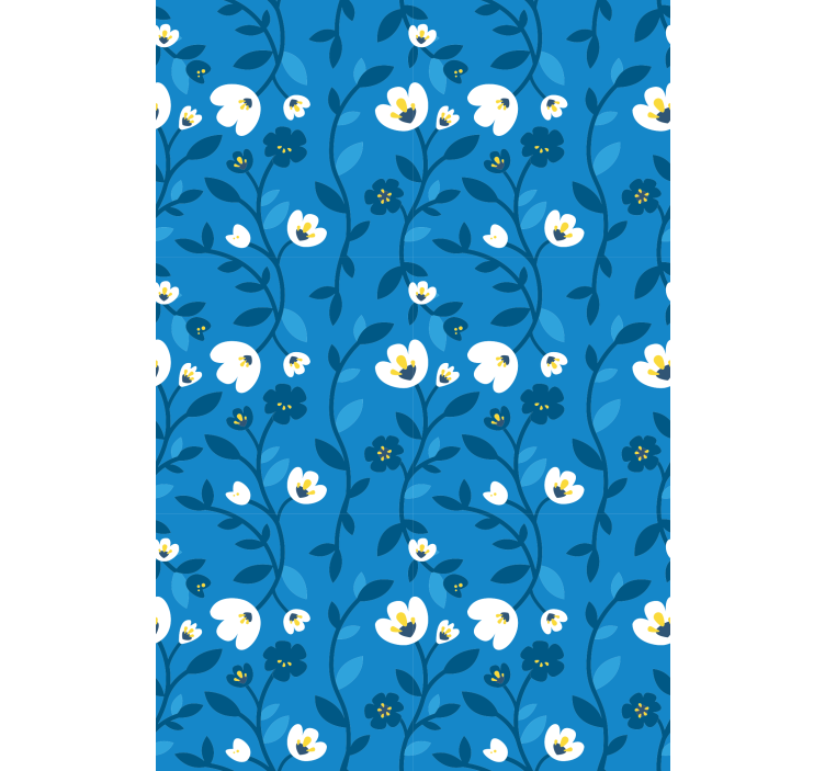 Papier peint floral fleurs blanches sur fond bleu - TenStickers