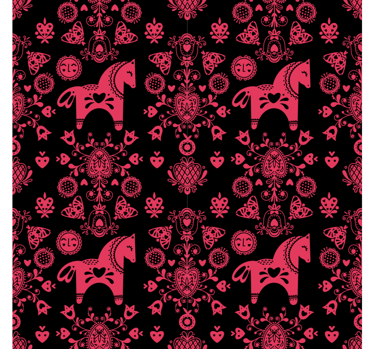 Papier peint fleurs illustration de cheval folklorique - TenStickers
