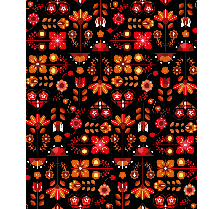 Papier peint fleurs ornement ethnique rouge - TenStickers
