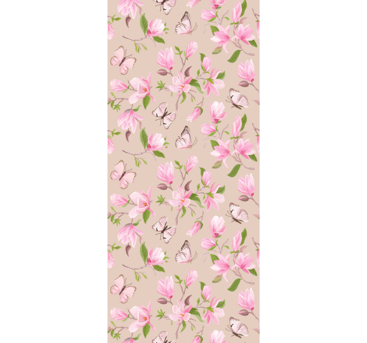 Papier peint fleurs design magnolia rose et papillon - TenStickers