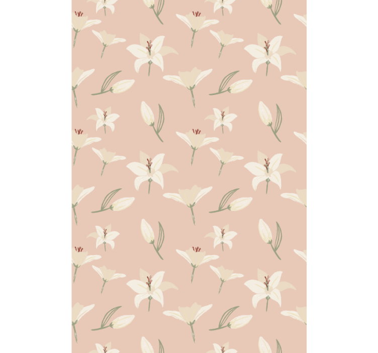 Papier peint fleurs lys blanc sur fond nude - TenStickers