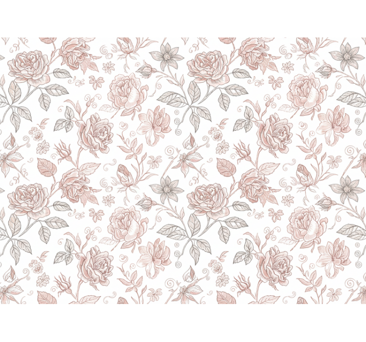 Papier peint floral esquisse de roses vintage - TenStickers