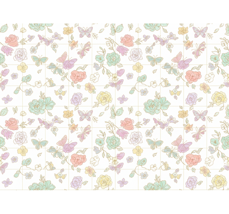 Papier peint floral papillons aux couleurs douces - TenStickers