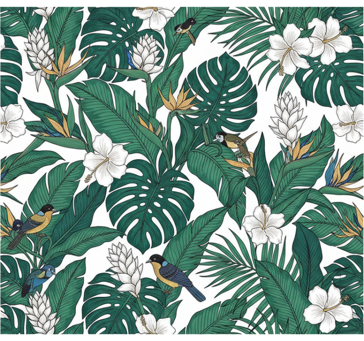 Papier peint floral design jungle vert pétrole - TenStickers