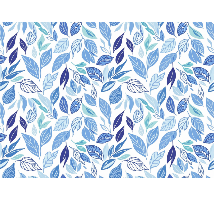 Papier peint floral feuilles dessinées en bleu - TenStickers