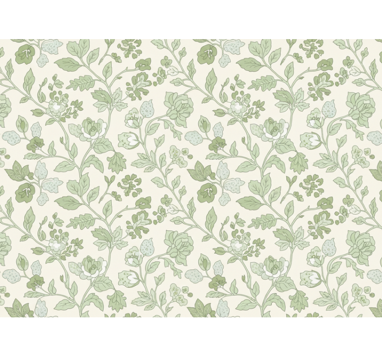 Papier peint imitation pierres crème verte florale - TenStickers