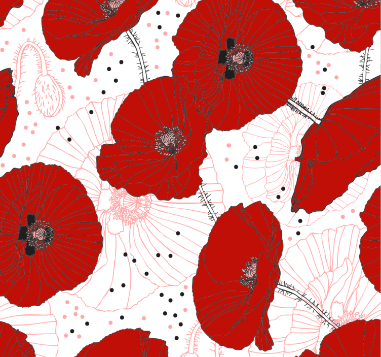 Papier peint style dessin de coquelicots rouges - TenStickers