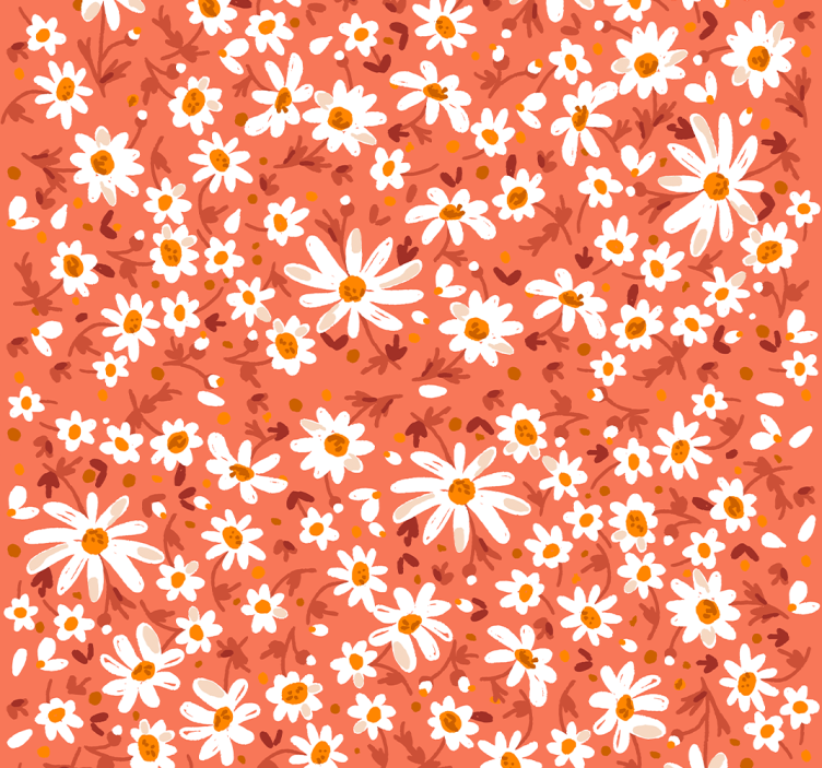 Papier peint floral marguerites sur fond marron - TenStickers