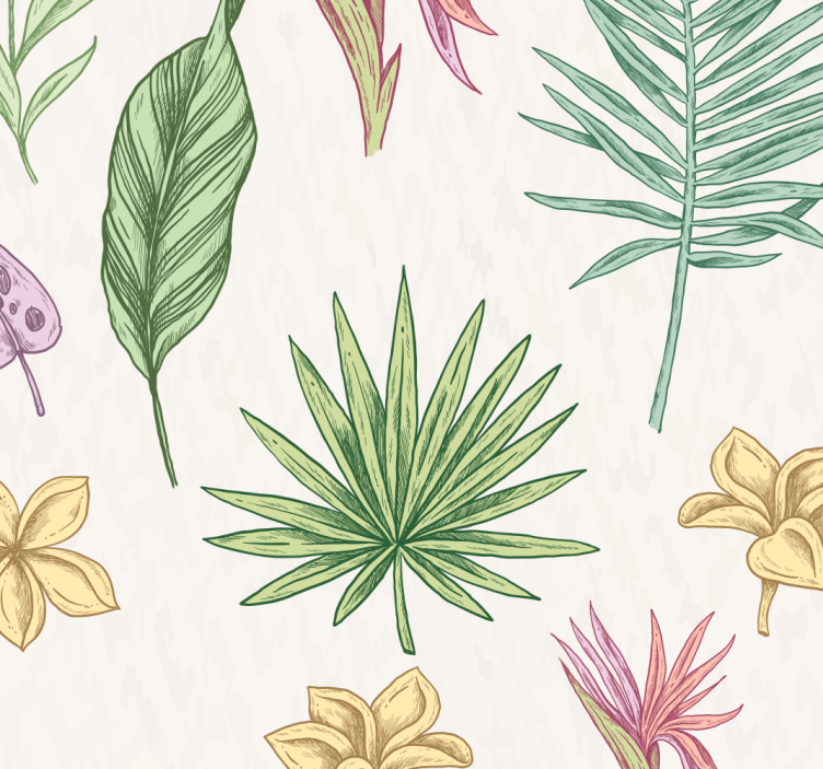Papier peint fleur Fleurs et palmiers - TenStickers