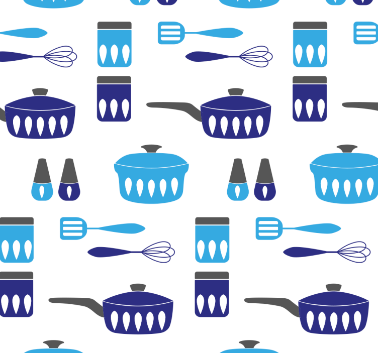Papier peint cuisine motif d'ustensiles bleus - TenStickers