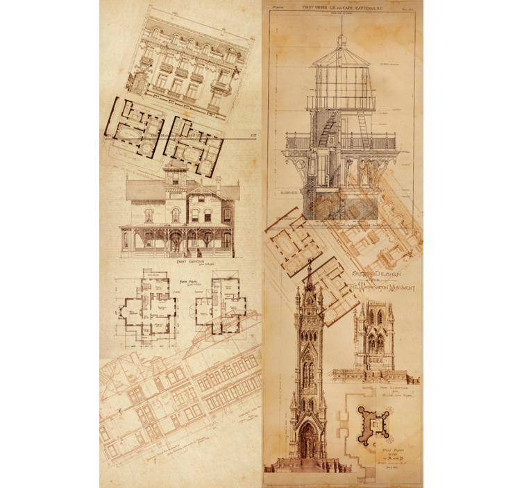 Papier peint art plans architecturaux - TenStickers