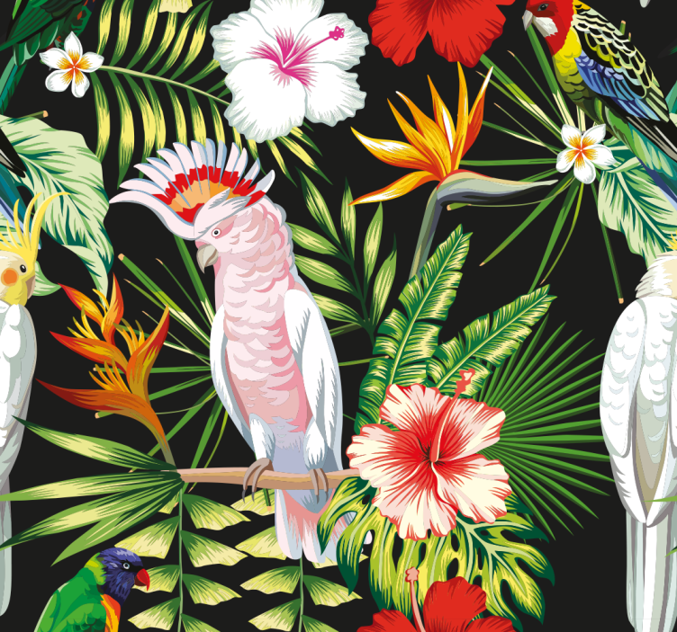 Papier peint perroquets sur fond tropical - TenStickers