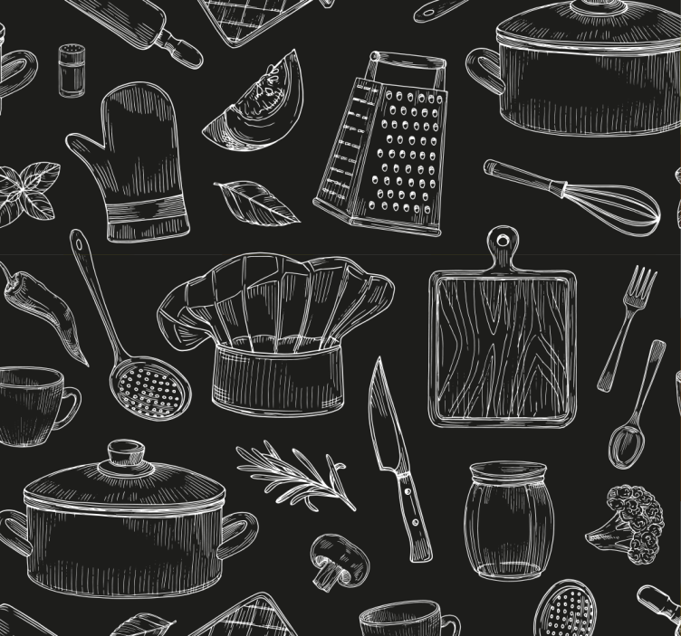 Papier peint cuisine croquis d'ustensiles de cuisine - TenStickers