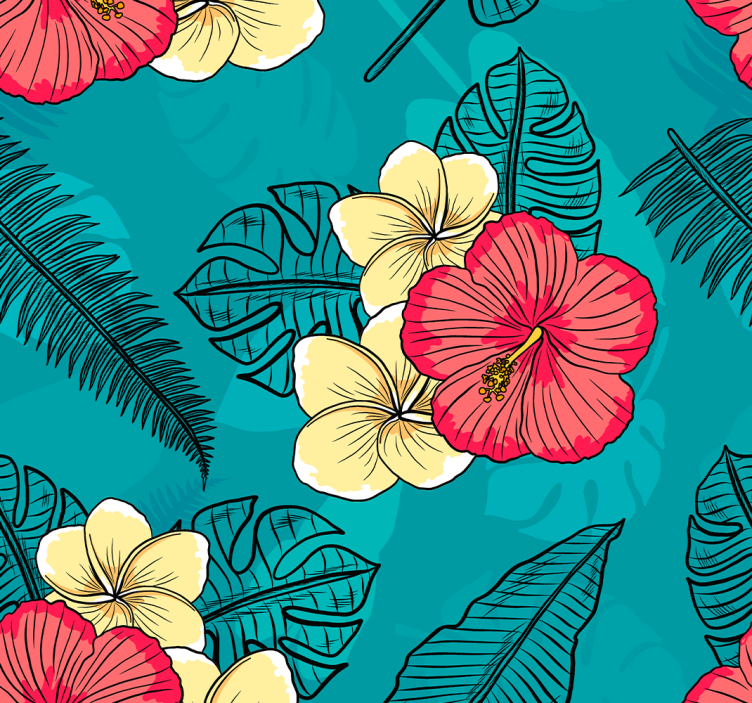 Papier peint floral motif d'hibiscus tropical - TenStickers