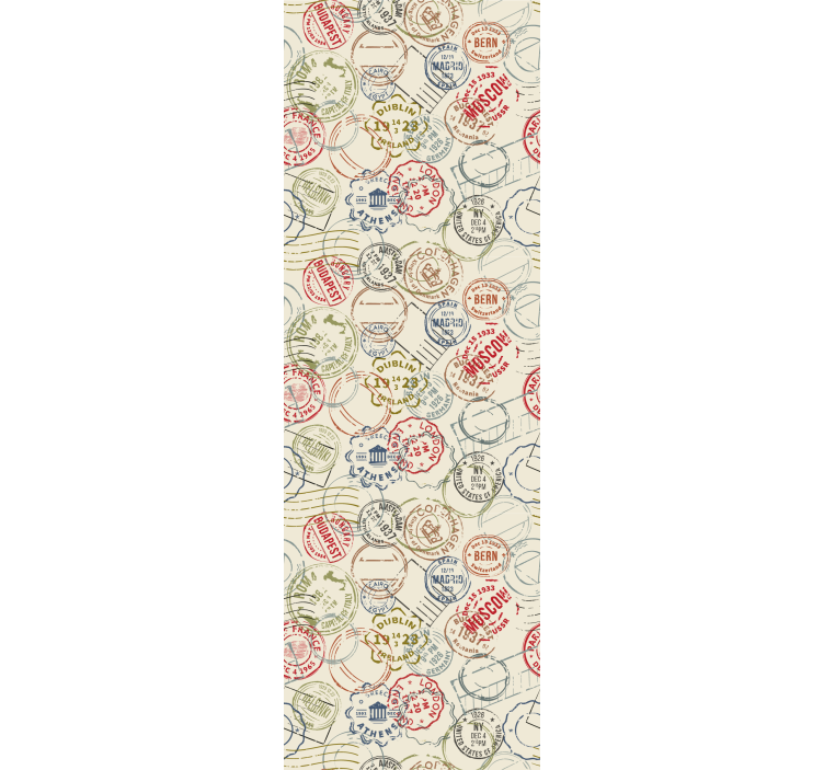 Papier peint ville collage de timbres de voyage - TenStickers