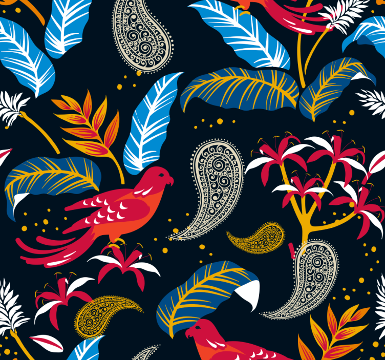 Papier peint salon motif oiseau orné - TenStickers