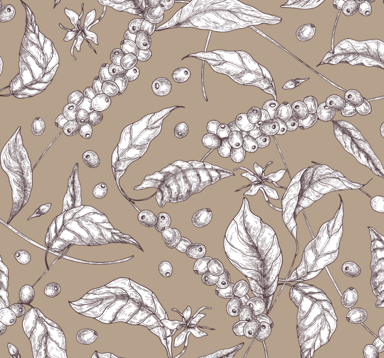 Papier peint floral motif marron café - TenStickers