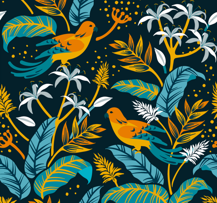 Papier peint feuilles feuillage d'oiseaux tropicaux - TenStickers
