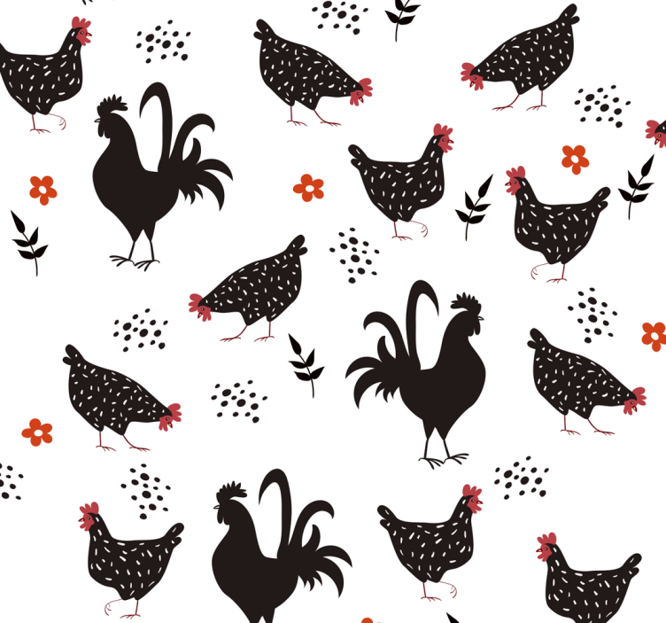 Papier peint cuisine coq noir et blanc - TenStickers