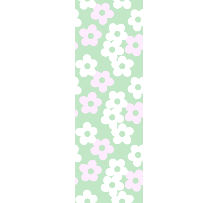 Papier peint vert avec fleurs blanches et roses - TenStickers