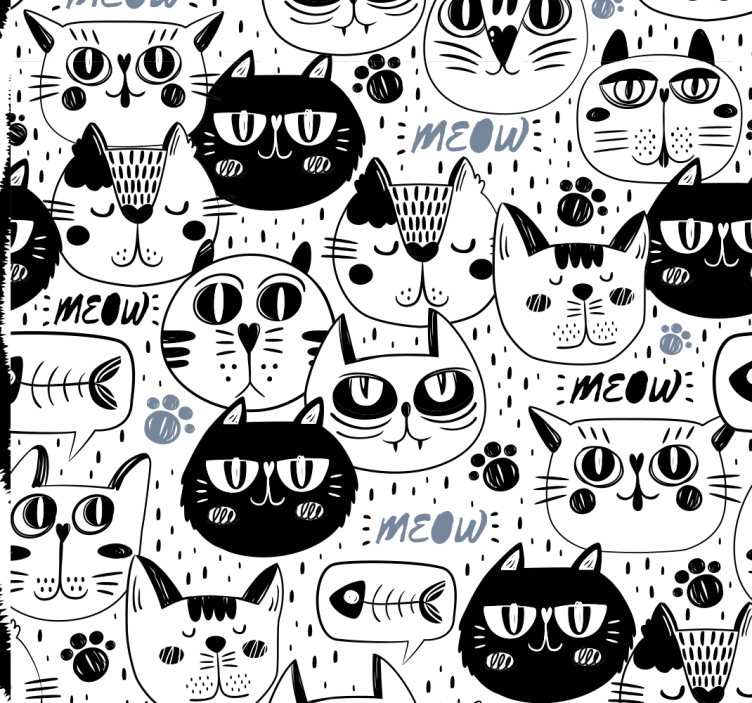 Papier peint chat motif de chats stylisés - TenStickers