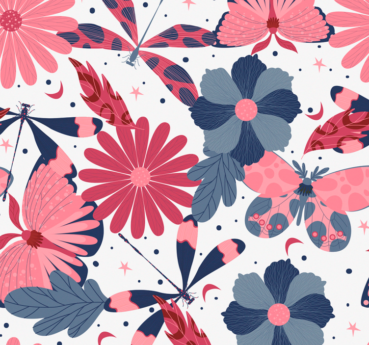 Papier peint floral motif papillon rose - TenStickers