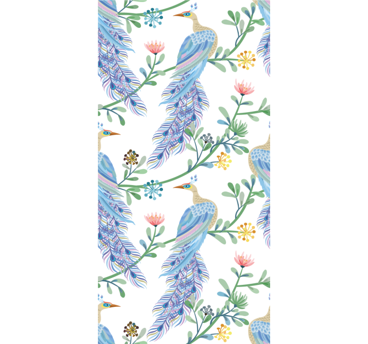 Papier peint oiseaux élégant motif à plumes bleues - TenStickers