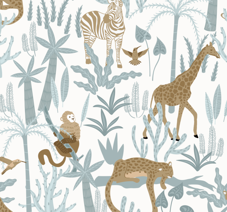 Papier peint chambre adulte motif de jungle de couleur pastel - TenStickers