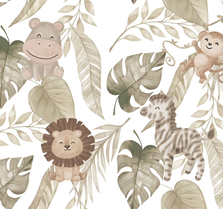 Papier peint chambre bébé motif jungle beige - TenStickers