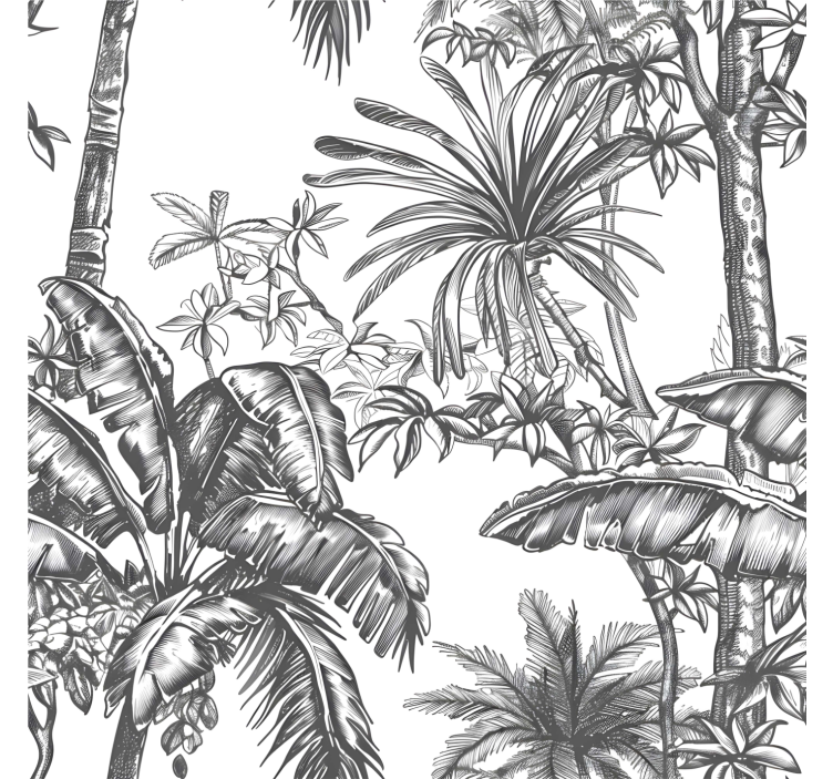 Papier peint tête de lit motif de forêt tropicale grise - TenStickers