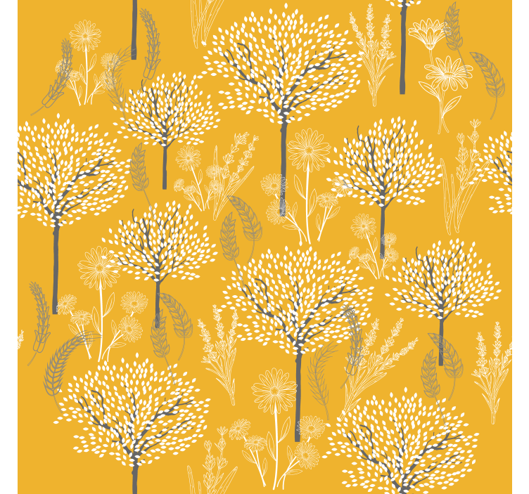 Papier peint jaune motif d'arbres - TenStickers