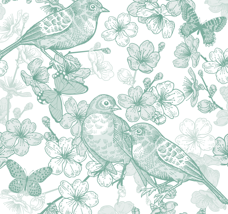 Papier peint oiseaux motif aviaire floral - TenStickers
