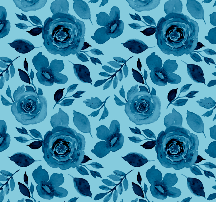 Papier peint floral tableau floral bleu - TenStickers