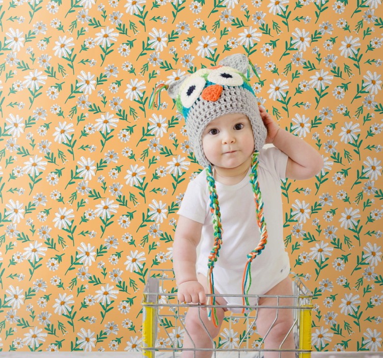 Papier peint salon marguerites sur fond jaune - TenStickers