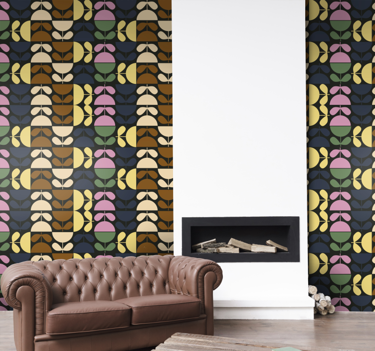 Papier peint fleurs motifs de feuilles stylisées - TenStickers