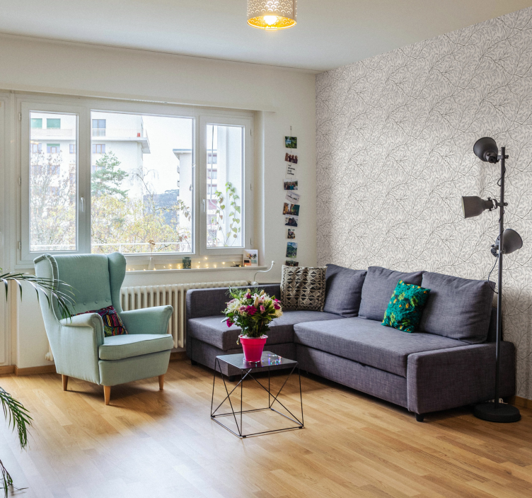 Papier peint ornemental gris déco floral - TenStickers