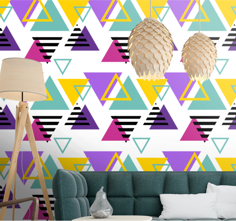 Papier peint salon triangles couleurs vives années 80 - TenStickers