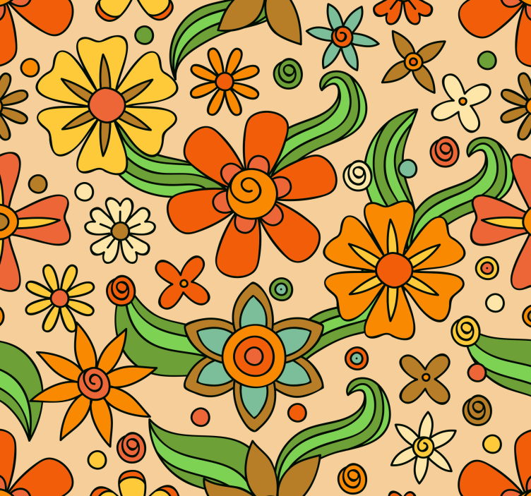 Papier peint floral motif floral rétro - TenStickers
