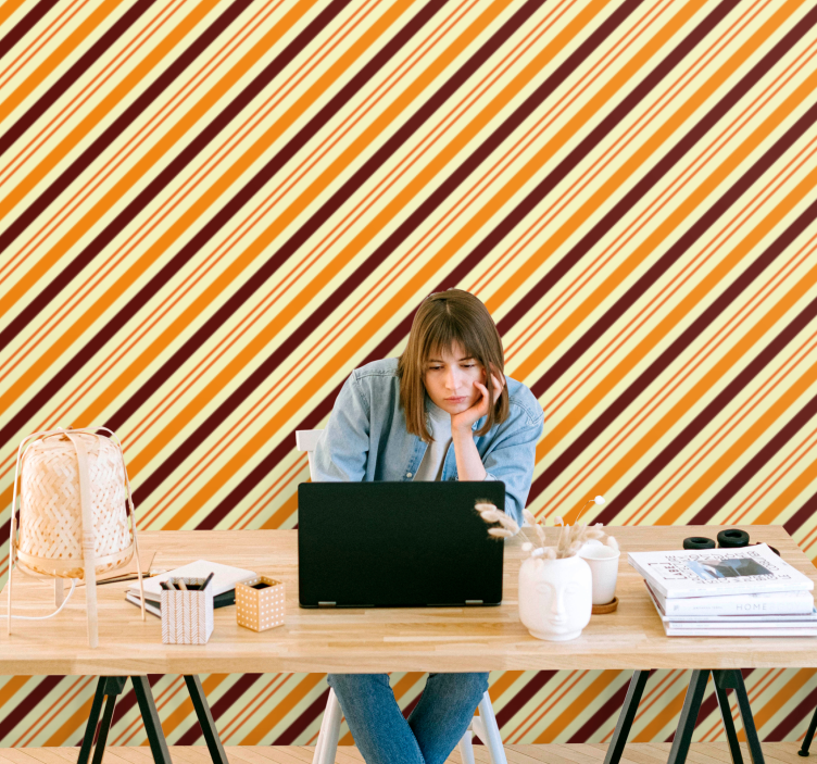 Papier peint rayures  rétro orange et marron - TenStickers