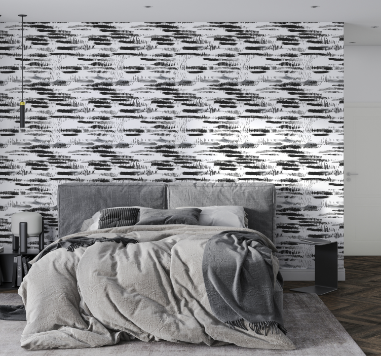 Papier peint abstrait coups de peinture noire - TenStickers