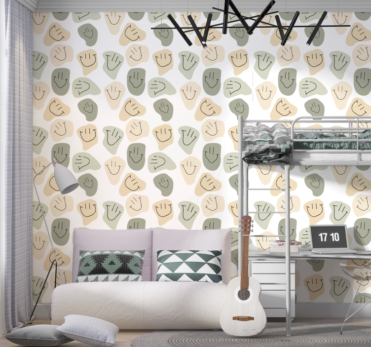 Papier peint chambre ado visages souriants aux couleurs neutres s - TenStickers